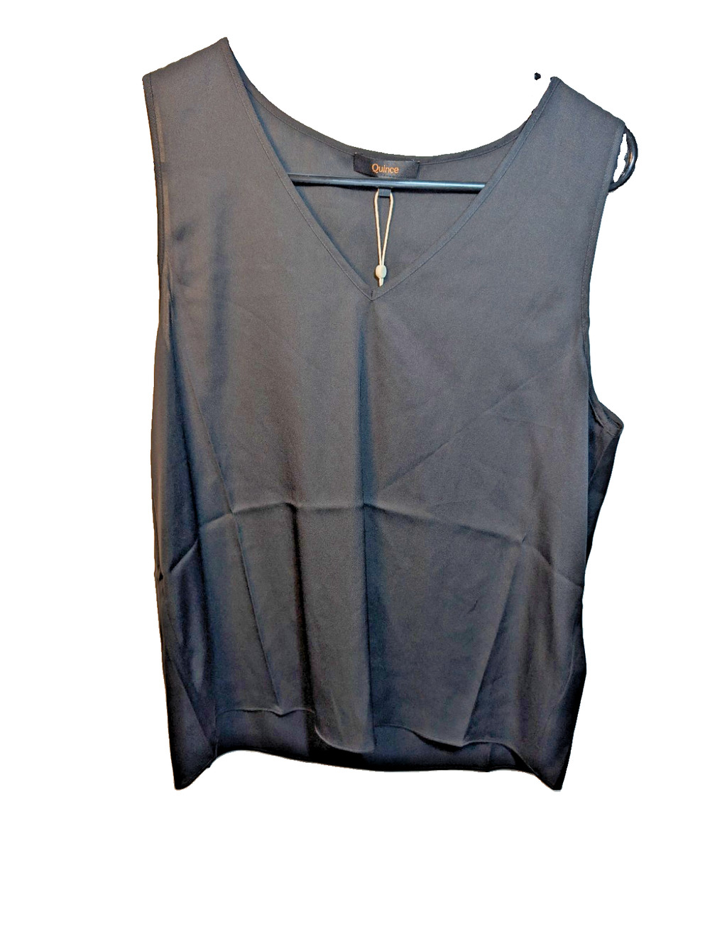QUINCE Washable Stretch Silk Tank Top Womens Medium Black V-Neck Silky Shell NWT